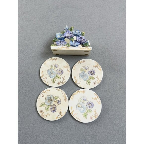 Vintage Ceramic Pansy Flower 3D Sculpture Coaster Holder with Coasters - Picture 7 of 10